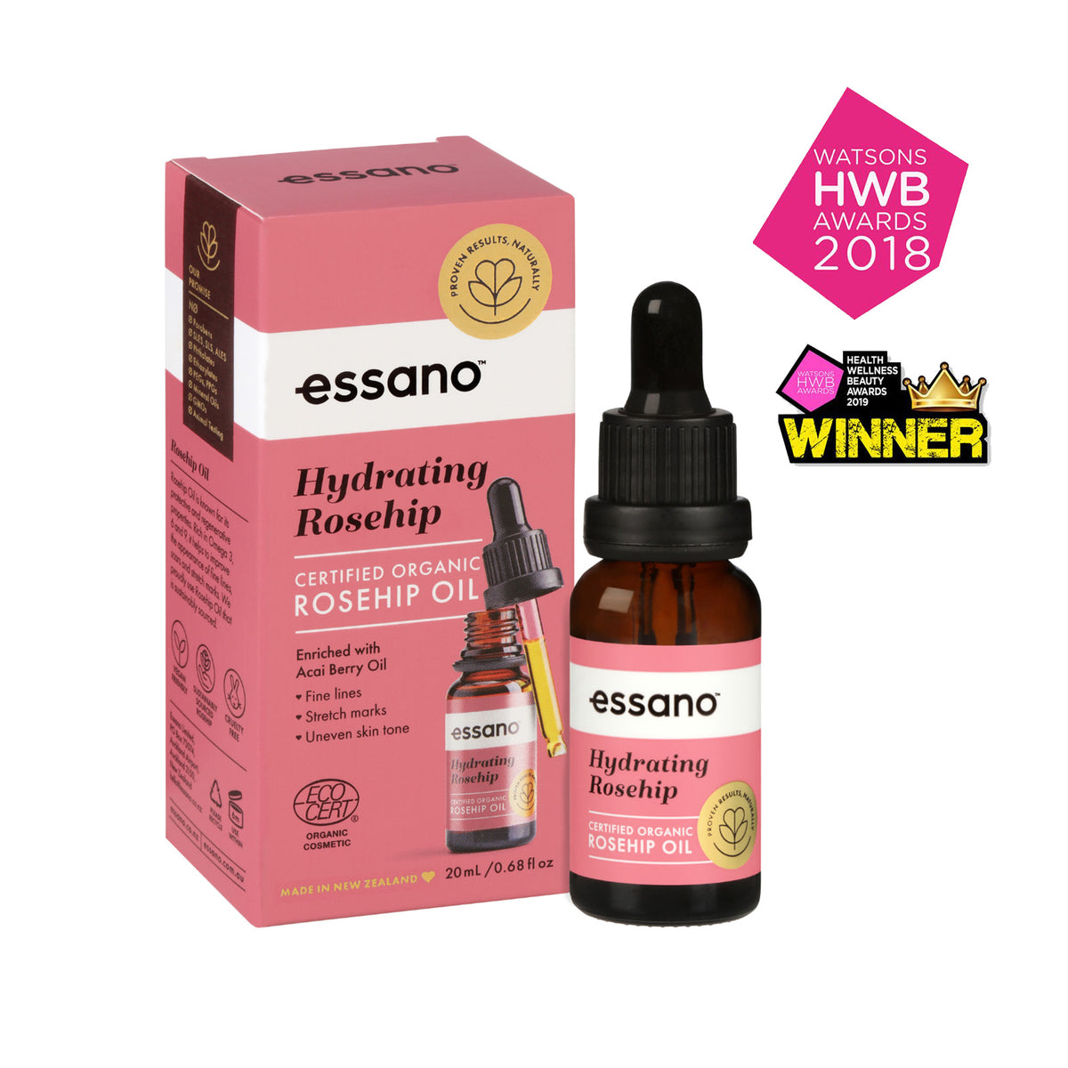 Essano Hydrating Rosehip Certified Organic Rosehip Oil 20ml – Pearlie White