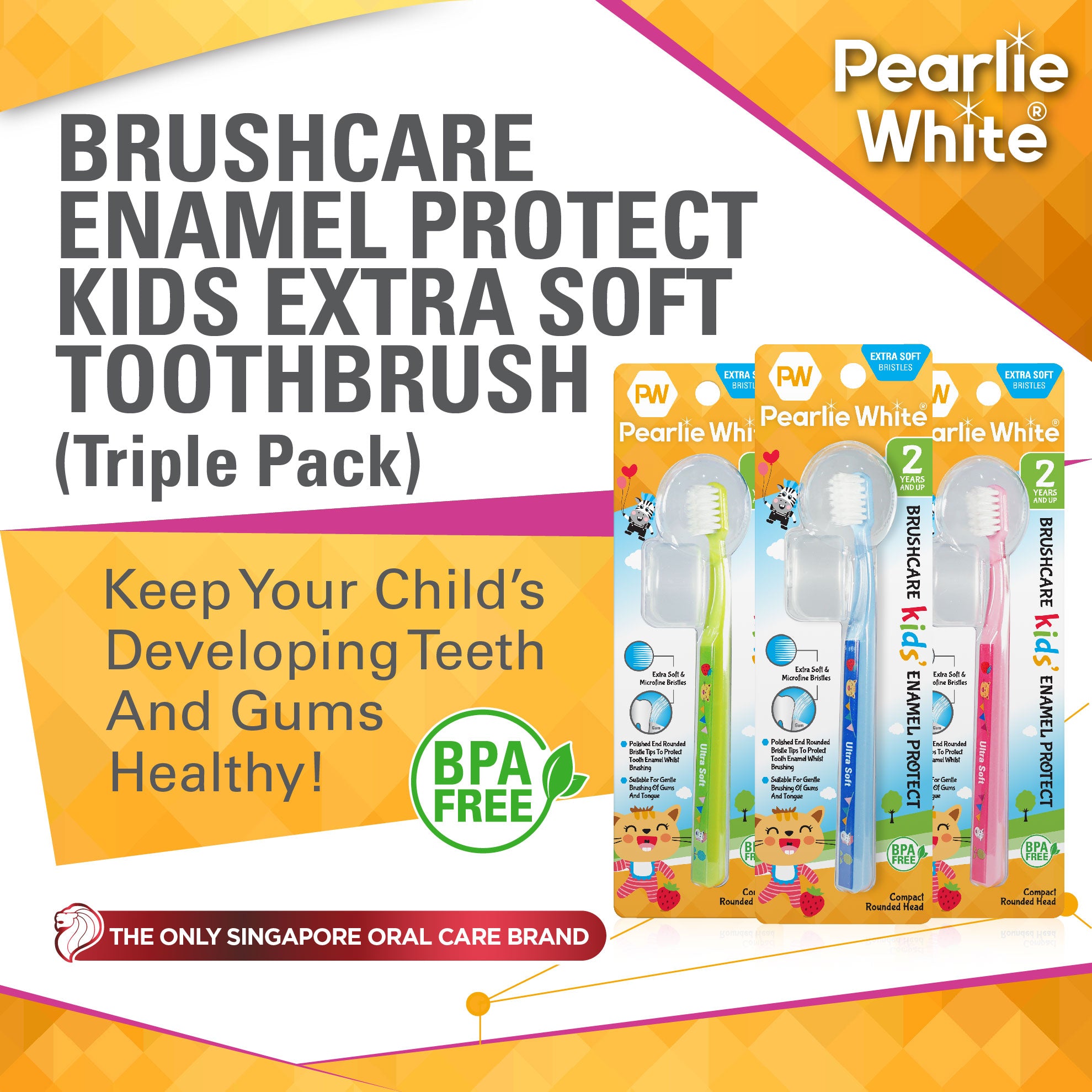 BrushCare Kids Enamel Protect Extra Soft Toothbrush Triple Pack