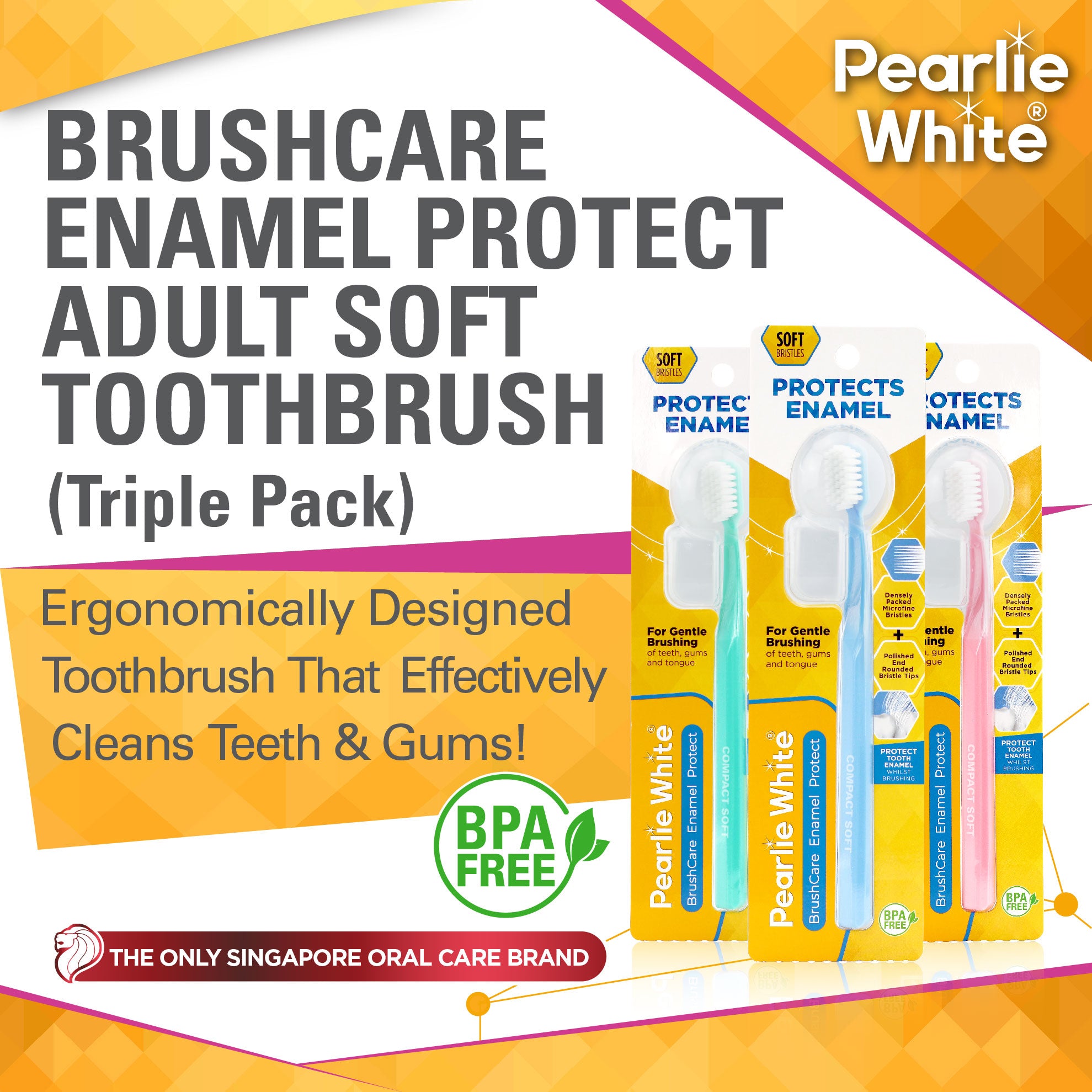 BrushCare Enamel Protect Adult Soft Toothbrush Triple Pack