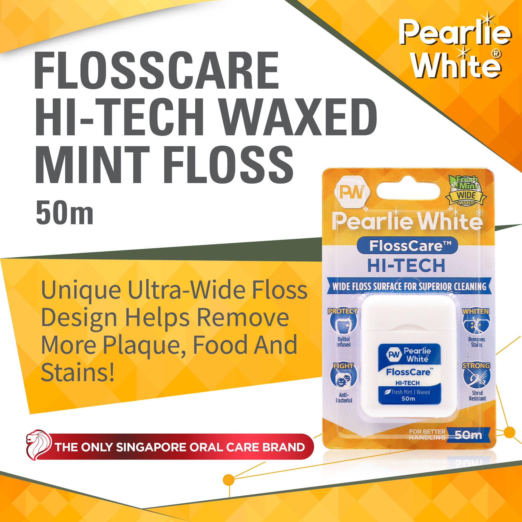 FlossCare Hi-Tech Waxed Mint Floss 50m