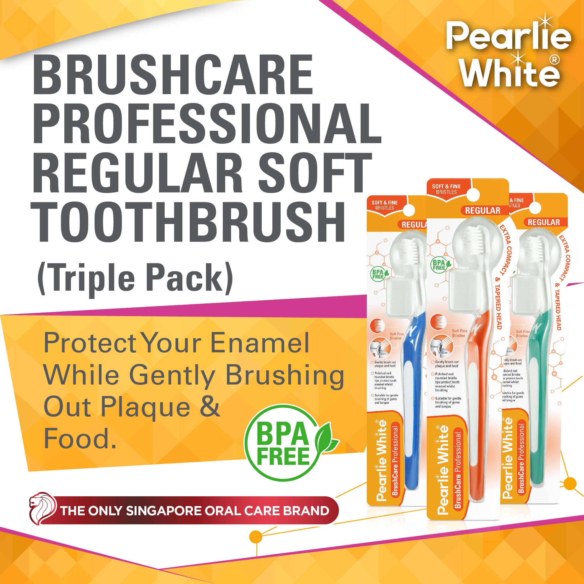 BrushCare Professional Regular Soft Toothbrush Triple Pack